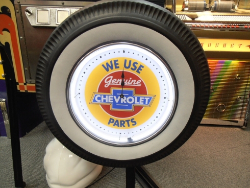 Chevrolet Genuine Parts White Wall Tyre Neon Clock